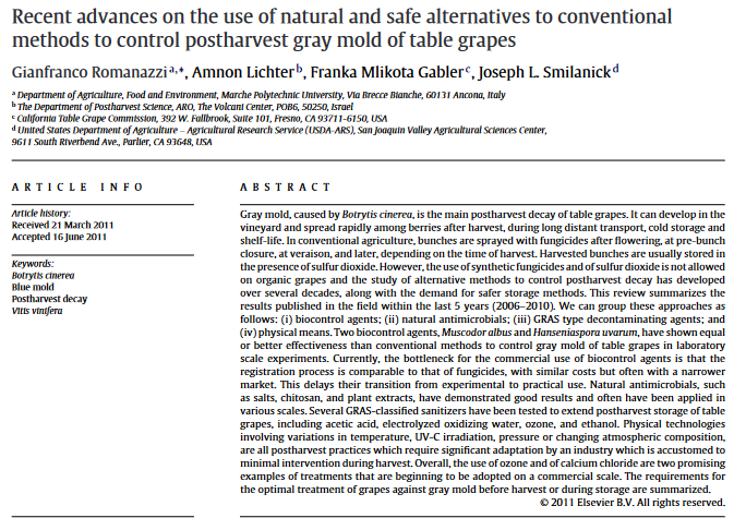 Recent advances on the use of natural and safe alternatives to conventional methods to control postharvest gray mold of table grapes-image