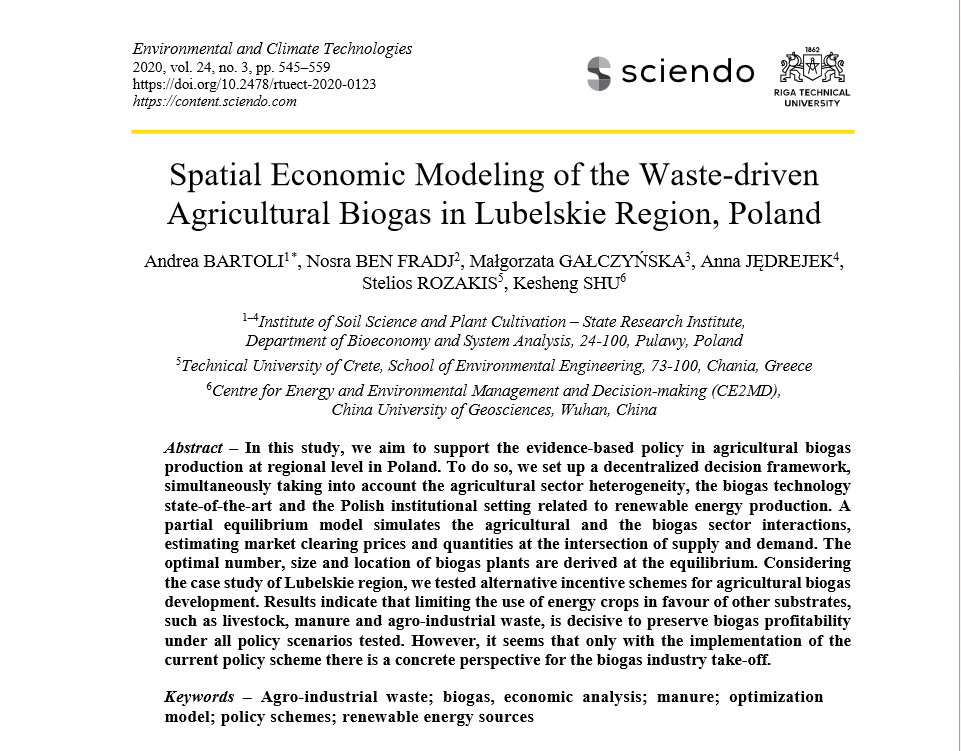 Spatial Economic Modeling of the Waste-driven Agricultural Biogas in Lubelskie Region, Poland-image